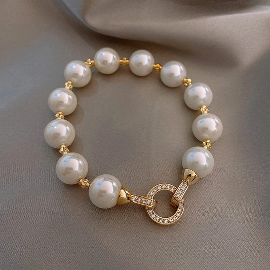 Popular Natural Pearl Zirconia Connector Bracelets For Women Real Gold Plated Bracelet Trendy Lady Bangle Jewelry Accessories