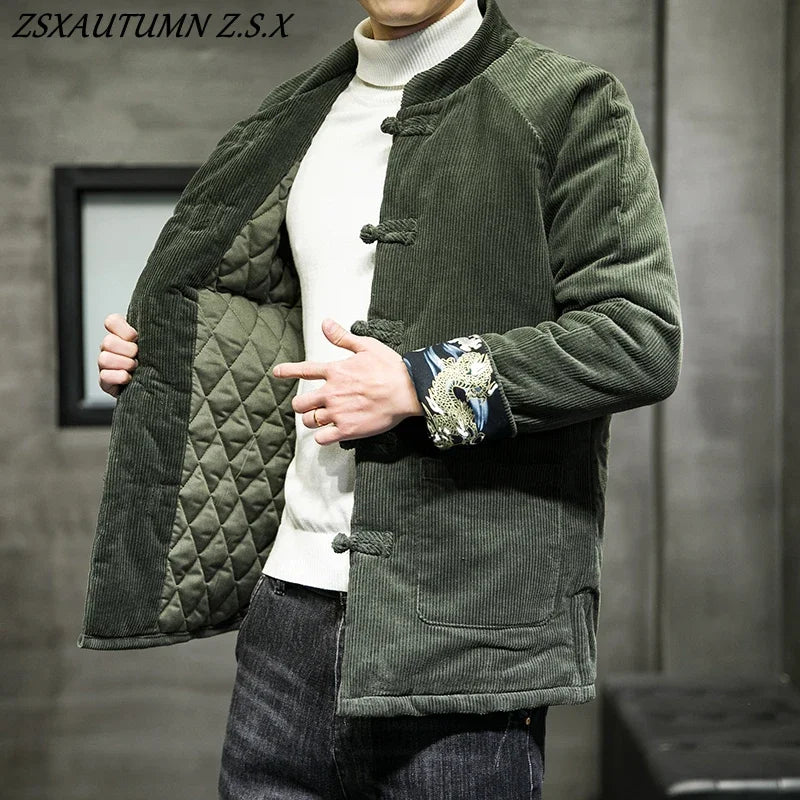 China Corduroy Jacket Men's Cotton-padded Jacket Ancient Style Winter Warm Padded Jacket Retro Chinese Coat Traditional Dress