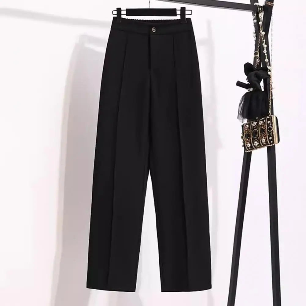 Women Suit Pants Elegant Women's High Waist Suit Pants for Office Lady Workwear Elastic Wide Leg Dress Pants with Button Zipper