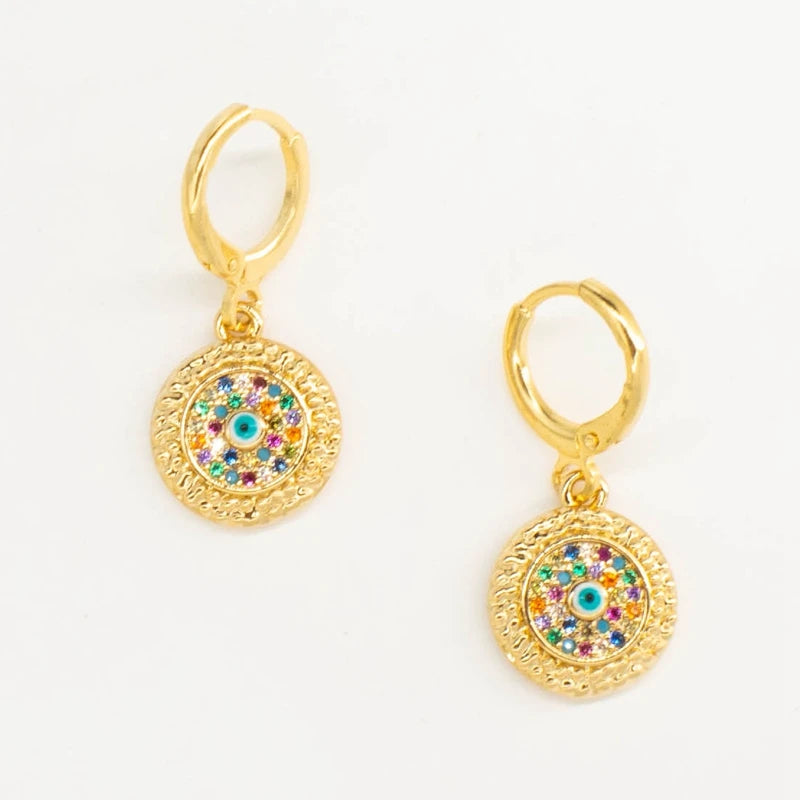 Colorful Turkish Eye Gold Earrings For Women Ladies Real Colorful Zircon Hoop Earring New Fashion Korean Dangle Earrings Jewelry