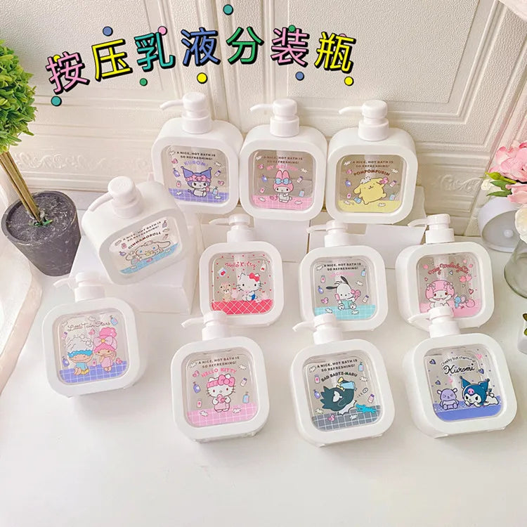 Sanrio Bathroom Soap Dispensers Refillable Lotion Shampoo Shower Gel Holder Portable Travel Dispenser Empty Bath Pump Bottle