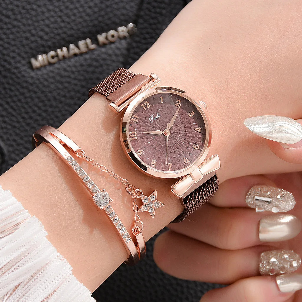 Women Bracelet Set Quartz Watches For Women Rose Gold Magnetic Watch Ladies Pink Dial Wrist Watch Clock Female Relogio Feminino