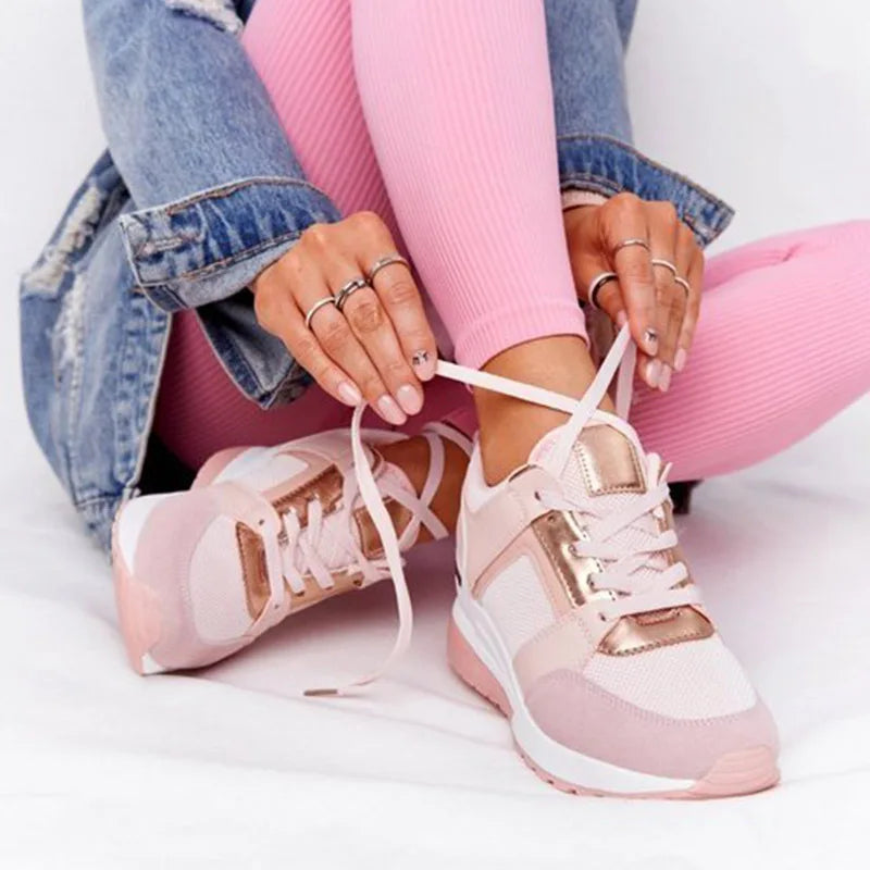 2023 Fashion Women Sneakers Ladies Lace-Up Wedge Sports Shoes Vulcanized Shoes Casual High Quallity Comfy Female Running Shoes