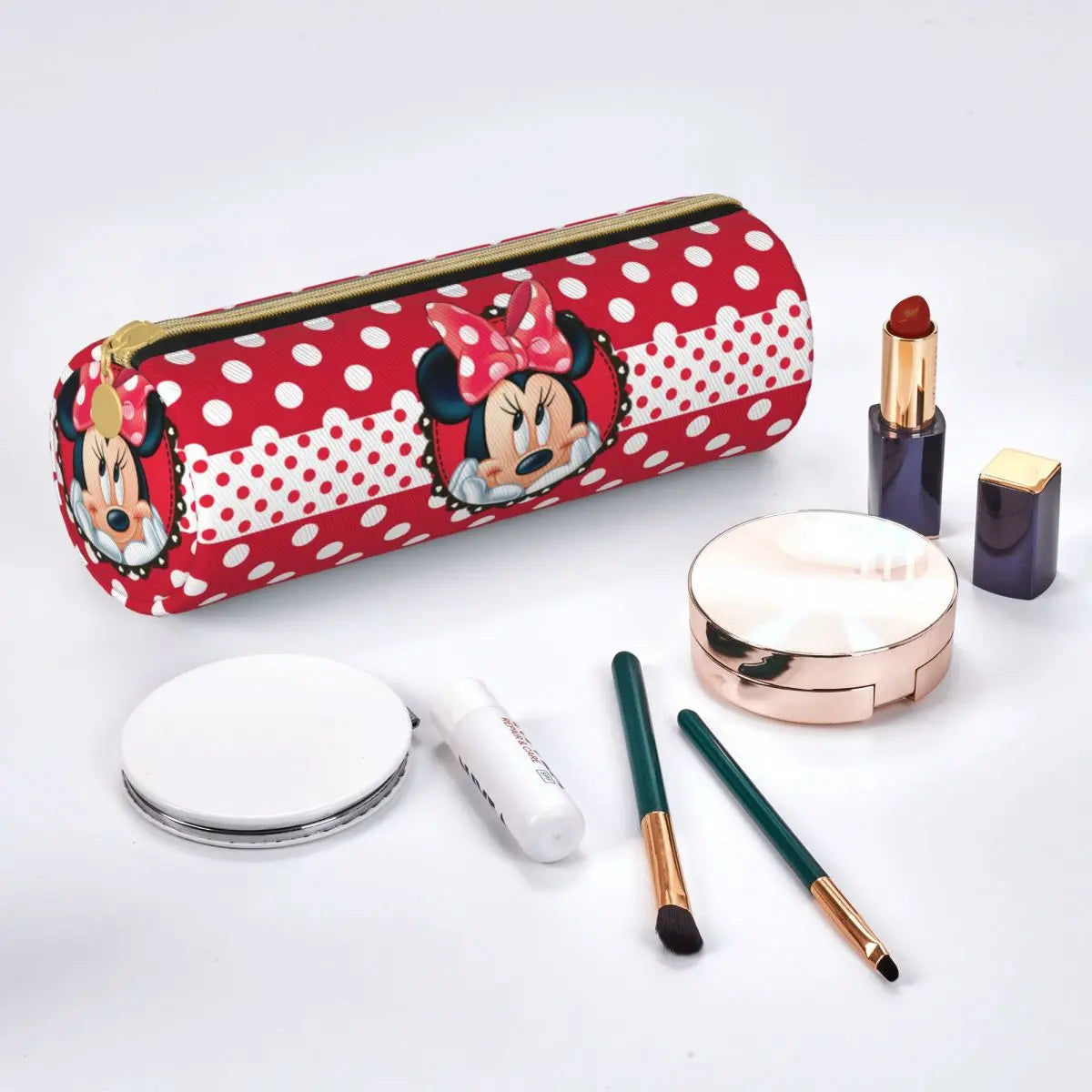 Funny Minnie Mouse Kawaii Leather Pencil Case Pen Box Bag Student Big Capacity School Supplies Zipper Pencilcases