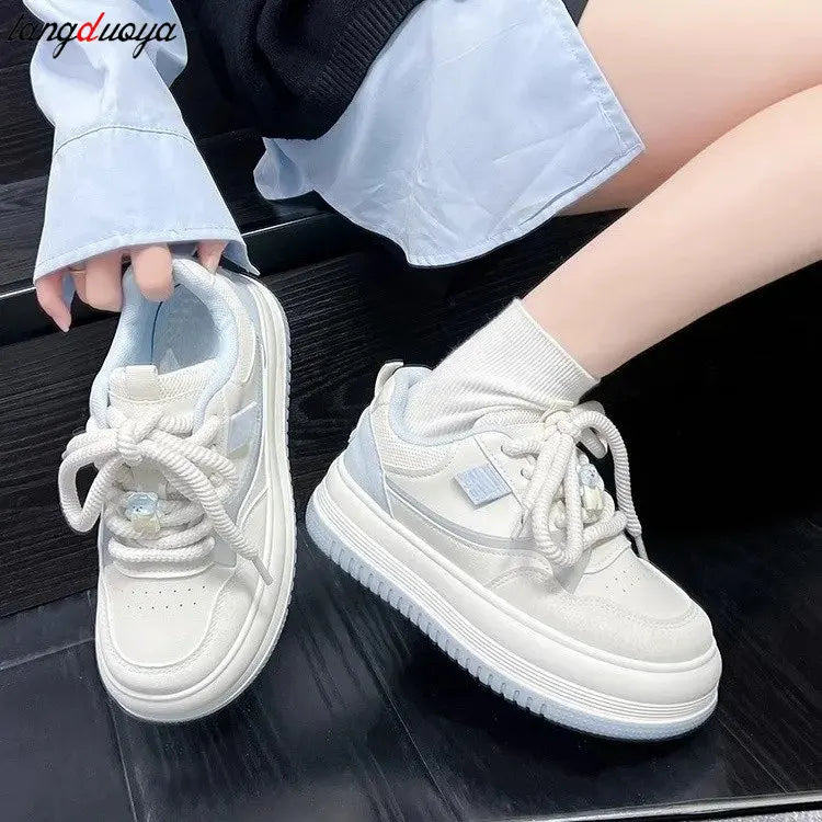 Ladies Sneakers New Harajuku style Platform Sports Shoes Women's Kawaii blue Shoes Fashion Lace-up Vulcanize Shoes Tennis Shoes