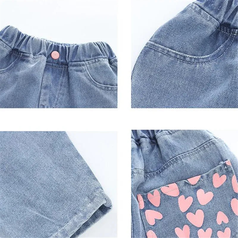 Baby Girls Denim Pants Toddler Kids Cartoon Butterfly Printing Jeans Children Fashion Leisure Trousers