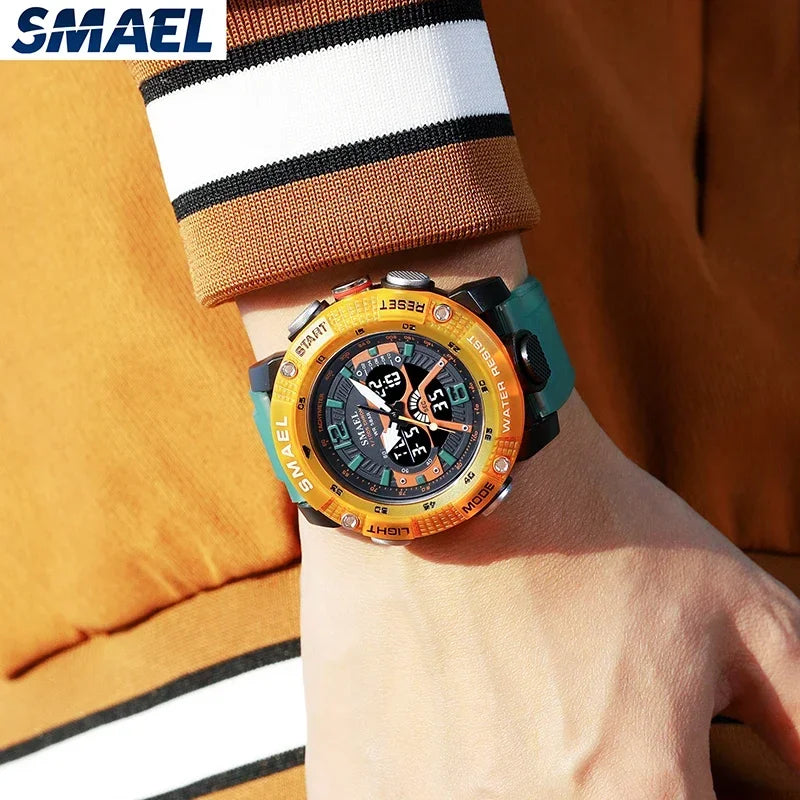 SMAEL 8058 Waterproof  Male Clock Digital LED Display Quartz Analog Stopwatch Fashion Clock  Men Watch Sport Watches