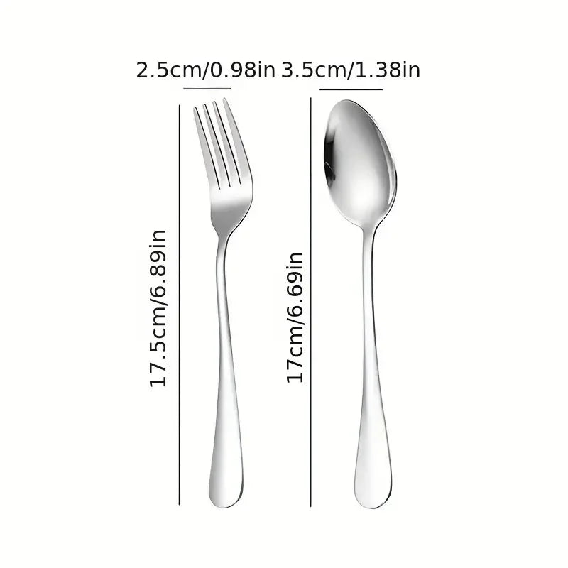 12pcs (6 forks and 6 spoons) stainless steel tableware set, reusable dessert forks and spoons suitable for catering, restaurants