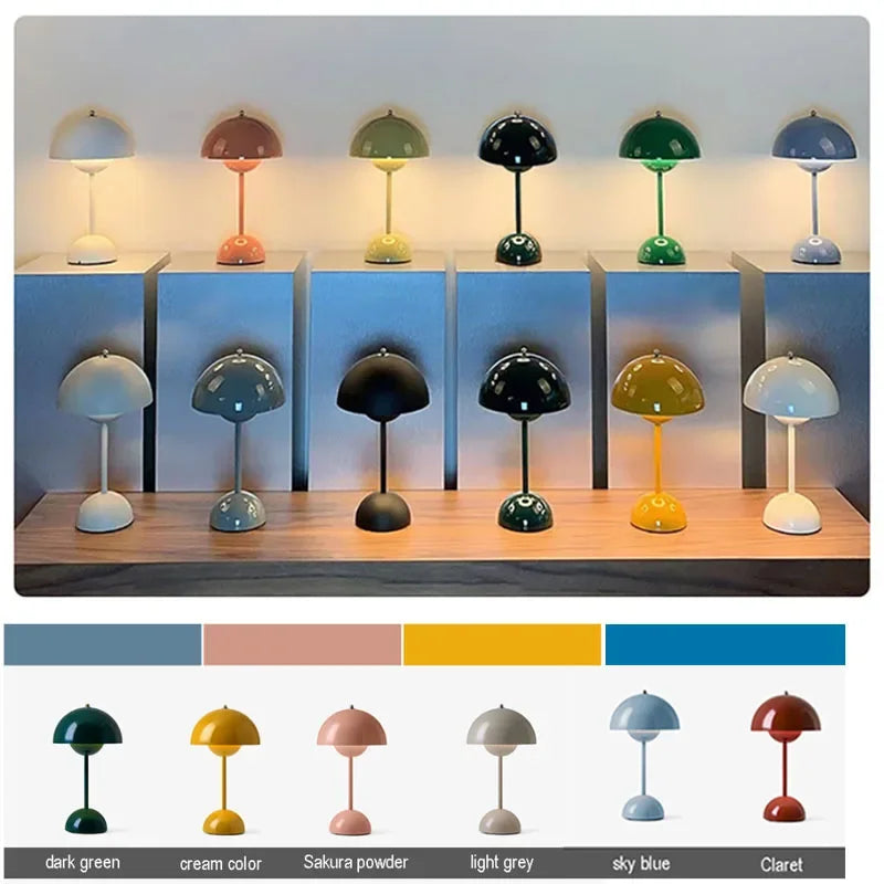 Modern Mushroom Flower Bud Rechargeable LED Table Lamps Desk Night for Bedroom Dining Touch Night Light Simple Hoom Decoration