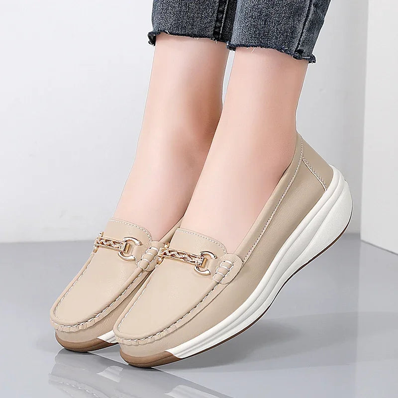 Spilt Leather Women Casual Shoes Designer Flat Platform Loafers for Women Wedge Sneakers Slip on Ladies Moccasins Zapatos Mujer