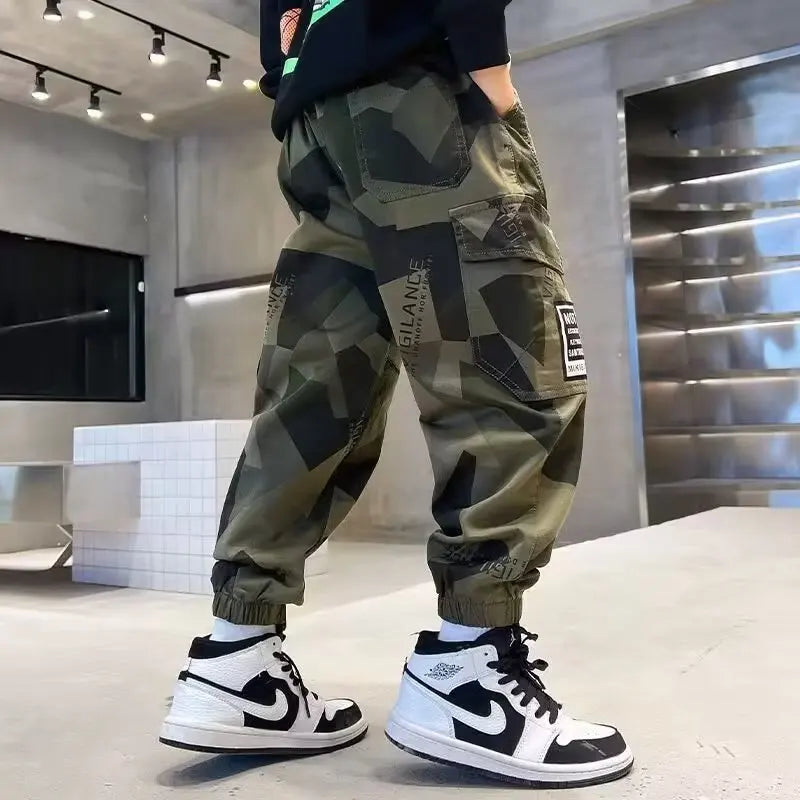 Camouflage Boy Cargo Pants Children Casual Sweatpants Three-dimensional High Visibility Sports Pants Children's Clothing 2024