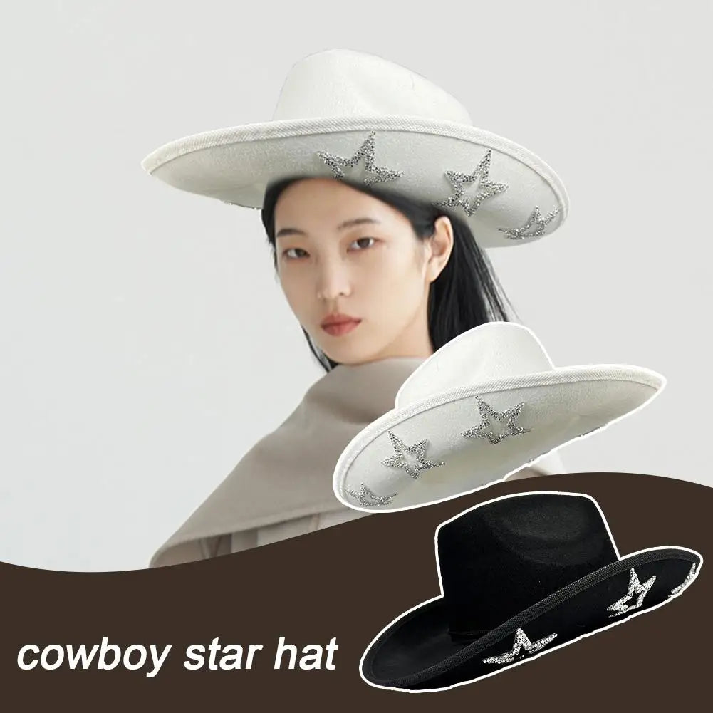 Cowboy Hat Western Style Ladies Retro Trendy Hat Five-pointed Cowboy Visor Accessories Dome Hat Star Party Dick V4C2