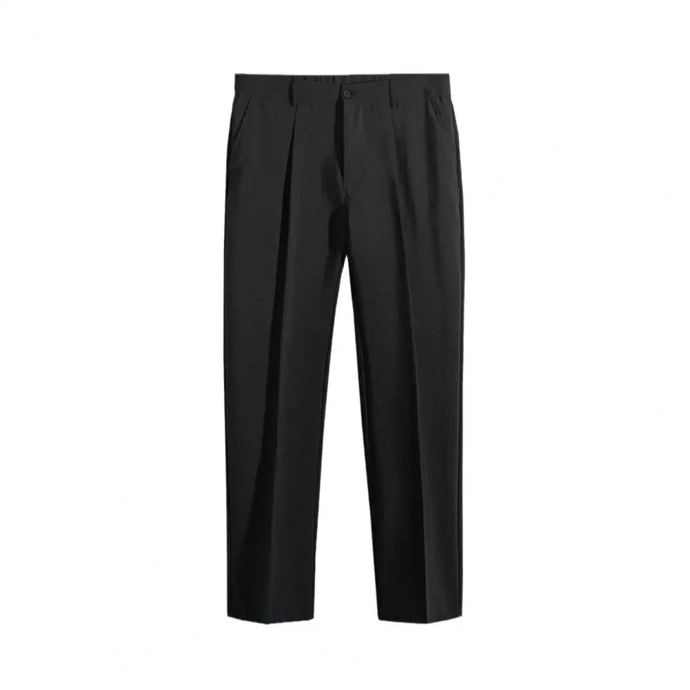 Solid Color Dress Pants Formal Men's Suit Pants with Drawstring Closure Straight Leg Slacks for Office Wear Solid Color Business