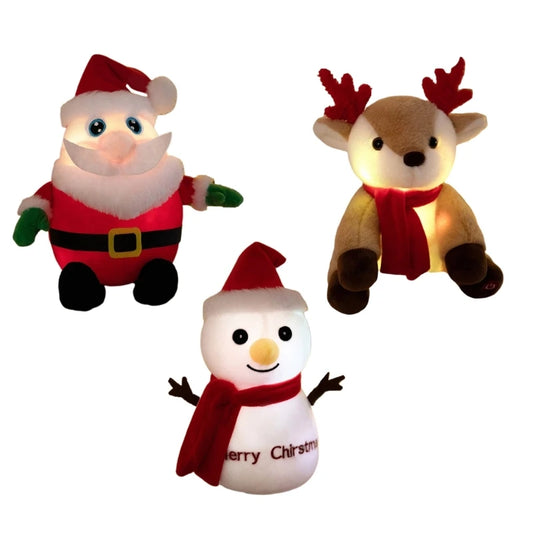 Light Up Santa Plush Toy Cartoon Christmas Snowman for Festival Holiday Sofa Decors Collectible Figure Party Props