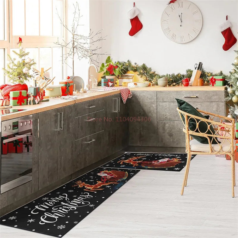 Christmas Carpet Entrance Door Anti Slip Water Absorbing Foot Mat Thickened Carpet Mat New Year Holiday Theme Home Decoration