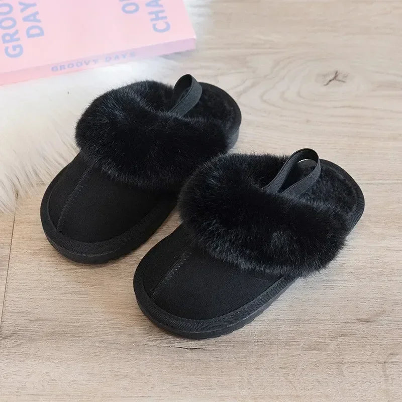 Children's Cotton Slippers Fashion Solid Color Plush Home Slippers Indoor Anti Slip Comfort Girls Shoes Boys Warm Cotton Shoes