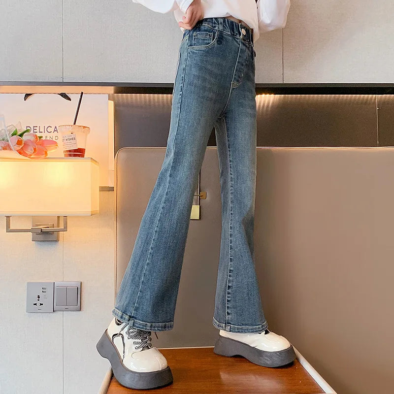 Fashion Flared Jeans for Girls Spring Autumn Children's Clothing Casual Skinny Denim Trousers Korean Style Teen Girl Outfits