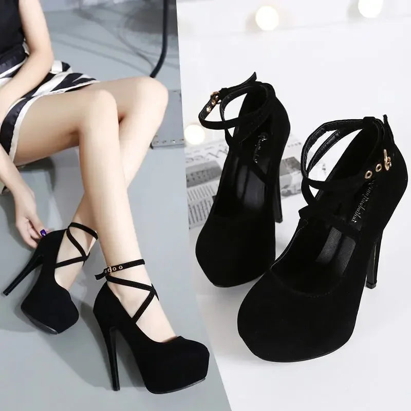 Women's Sandals 2024 Summer New Fashion Sexy Classic High Heels Pumps Ladies Platform Ankle Strap Shoes Women Zapatos De Mujer