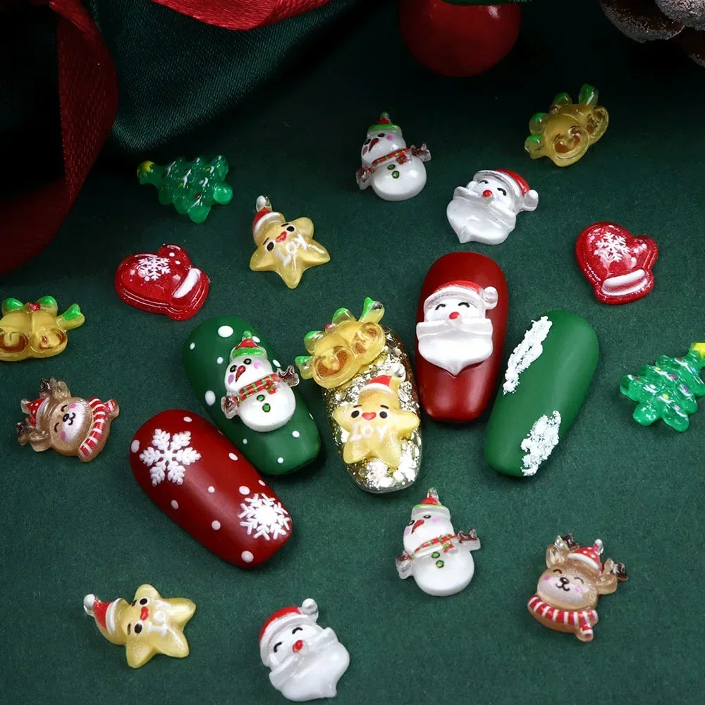 30 pcs/bag Christmas Resin Filling Accessories Cute Santa Claus Snowman Deer Tree Flatback Holiday Decoration DIY Crafts Making