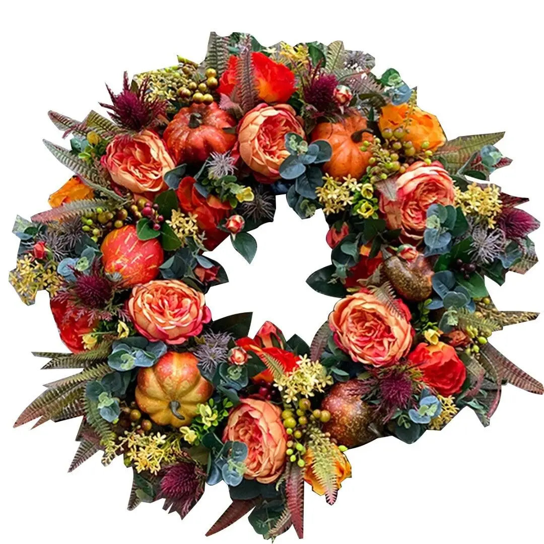 Halloween Fall Peony Pumpkin Wreath Simulation Garland For Front Door Farmhouse Decor Festival Celebration Thanksgiving Wreath