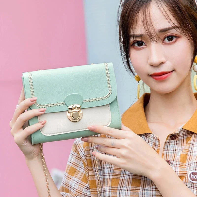 Summer Chain PU Leather Ladies Messenger Bag Stitching Women Shoulder Crossbody Bag Female Small Square Bag Clutch Bags Handbags