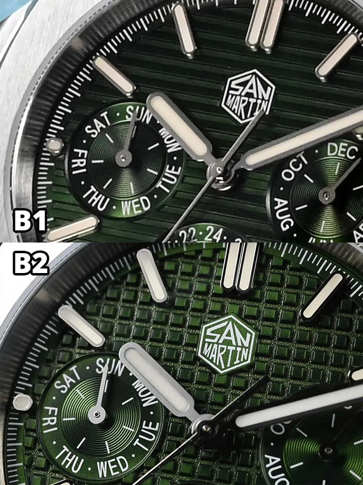 San Martin 43mm Miyota 9120 Multi-function Men Luxury Dress Watch Waffle Texture Dial Business Automatic Mechanical 10Bar BGW-9