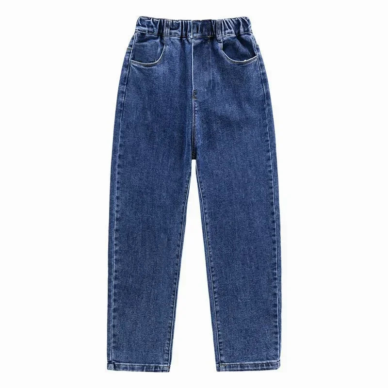 2024 Teen Padded Jeans Pants Girl Winter Casual Denim Wide Leg Kids Velvet Warm Autumn Children Fashion Straight Trousers