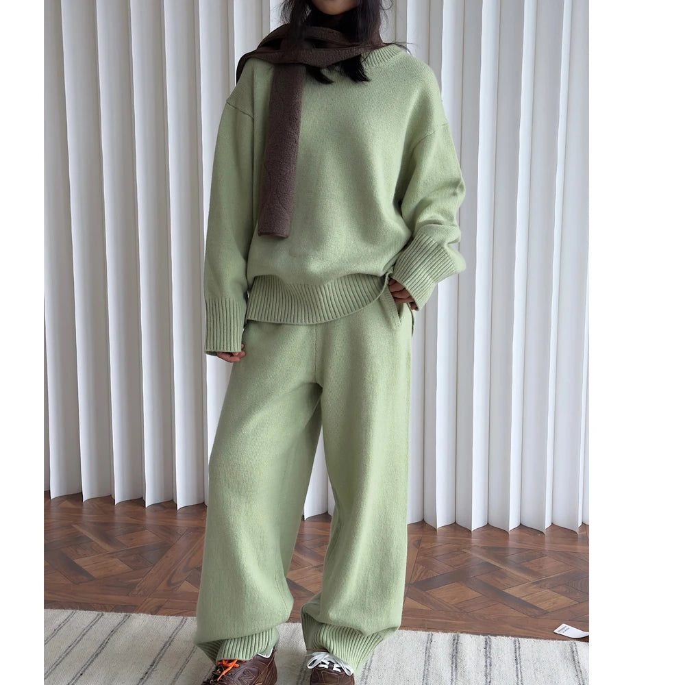 Women Sweater Suits High Quality 50% Wool Pullover With Knitted Pants Two Piece Sets Tracksuits Ladies Outfits Winter Clothes