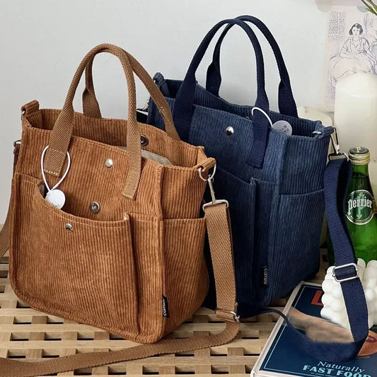 Large Corduroy Women's Shoulder Bag Canvas Ladies Tote Bag Fashion Handbag Messenger Bags Student Crossbody Shopper Bag Casual