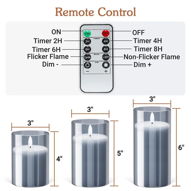 1Set Flameless Candles Christmas Glass With Remote Candles LED Candles Flameless Candles  (Grey)