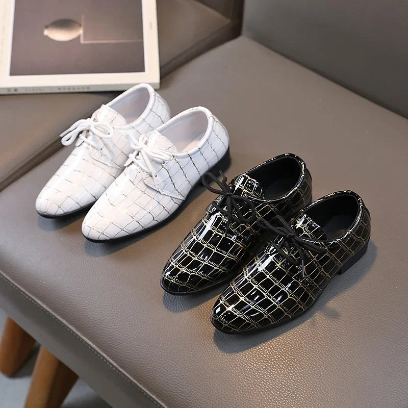 Boys Performance Shoe Pointed Toe Black White Children Leather Casual Shoes Fashion School Student Non-slip Kids Wedding Shoes