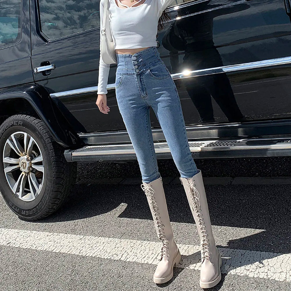 Skinny Pencil Jeans Four Buttons Vintage High Waist Women Slim Stretch Denim Pants Tight Trousers 2022 Women's Pants