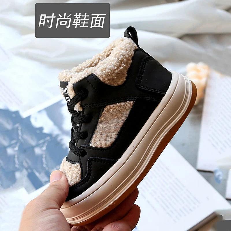 Children Casual Shoes Autumn Winter Snow Boots Boys Shoes Fashion Leather Soft Antislip Girls Boots 21-30 Sport Running Shoes