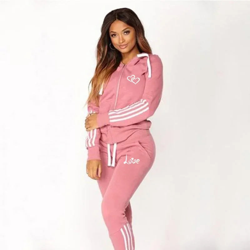 Fashion Ladies Hooded Tracksuit Autumn Winter Hoodies and Sweatpants 2pcs Sets Women Jogging Suits Streetwear Female Sportswear