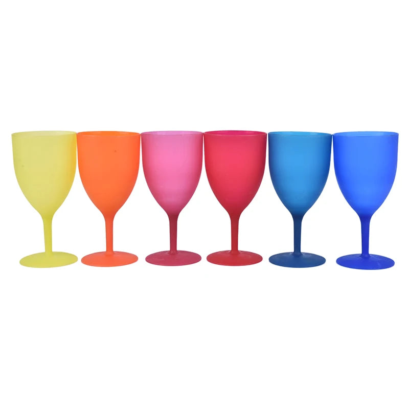 6Pcs/Set High Quality Plastic Wine Glass Goblet Cocktail Champagne Cups Colorful Frosted Glass For Party Picnic Bar Drinks Cups