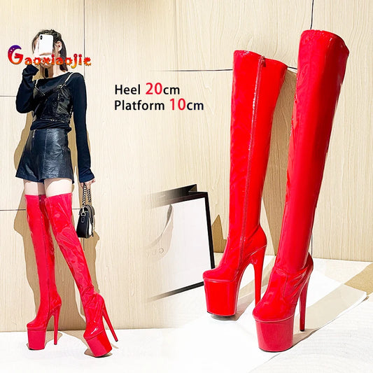 Long Boots Knee-High Boots Ultra High Heel 20CM Women Shoes Round Head Sexy Boots Thin Heel Pipe Dance Shoes Fashion Platform