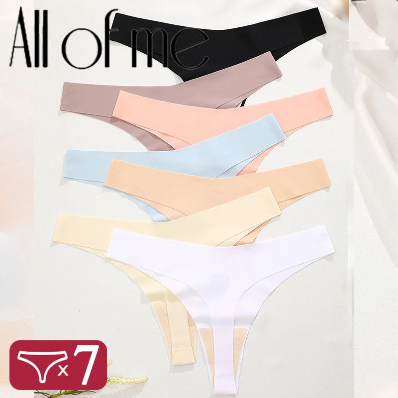 7PCS/SET Seamless Low Waist Underpants Sexy G-String Underwear Female T-back Intimates Lingerie 10 Color Lady Bikini Panty XS-XL