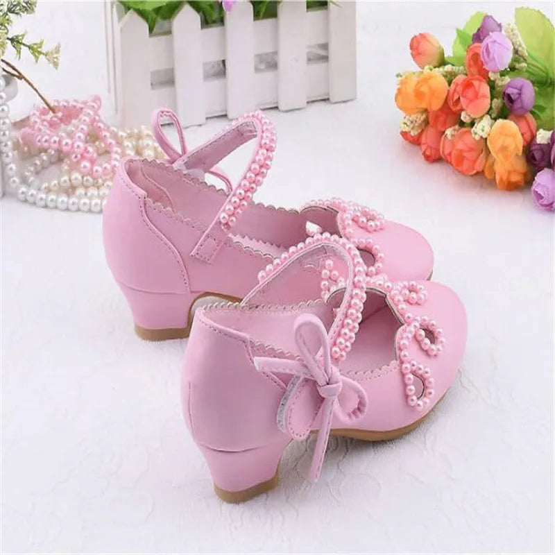 Princess Kids High Heels Shoes Kids Dress Party Leather Shoes Baby Girls Children's White Shoes Enfants Wedding for Girl