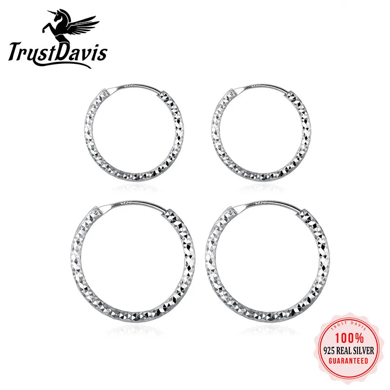 TrustDavis Real 925 Sterling Silver Shiny Hoop Earrings for Women Office Lady  Girls Fine 925 Jewelry Wholesale DS3606