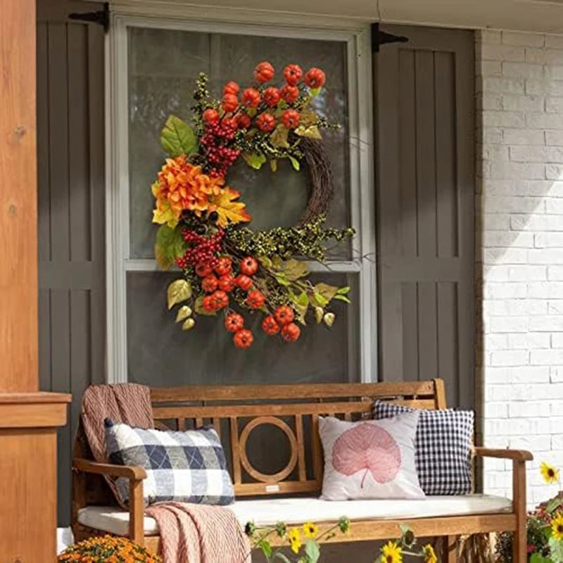 Fall Decor Fall Wreath For Front Door Pumpkins Berries Wreath Decorations For Autumn Thanksgiving Harvest Farmhouse Home Durable