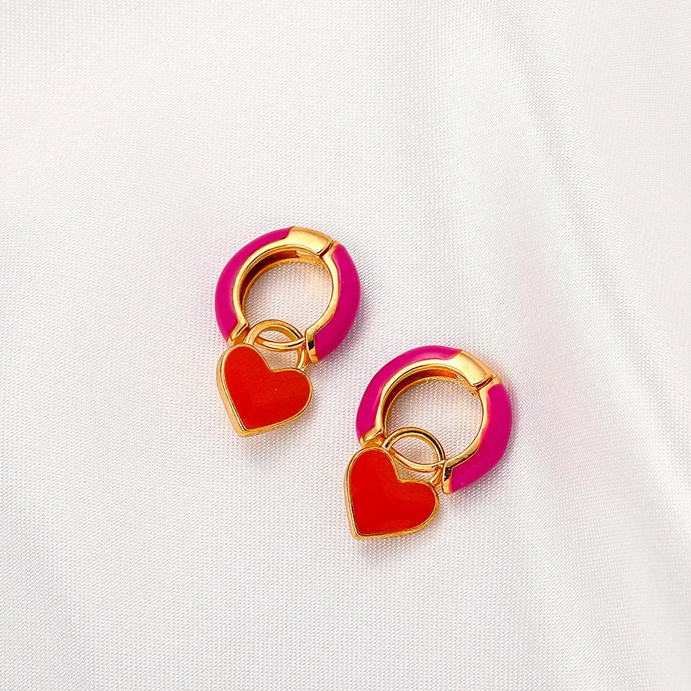 Luxury Rose Gold Enamel Heart Ladies Earrings Single Women Ear Korean Fashion Earring Free Shipping