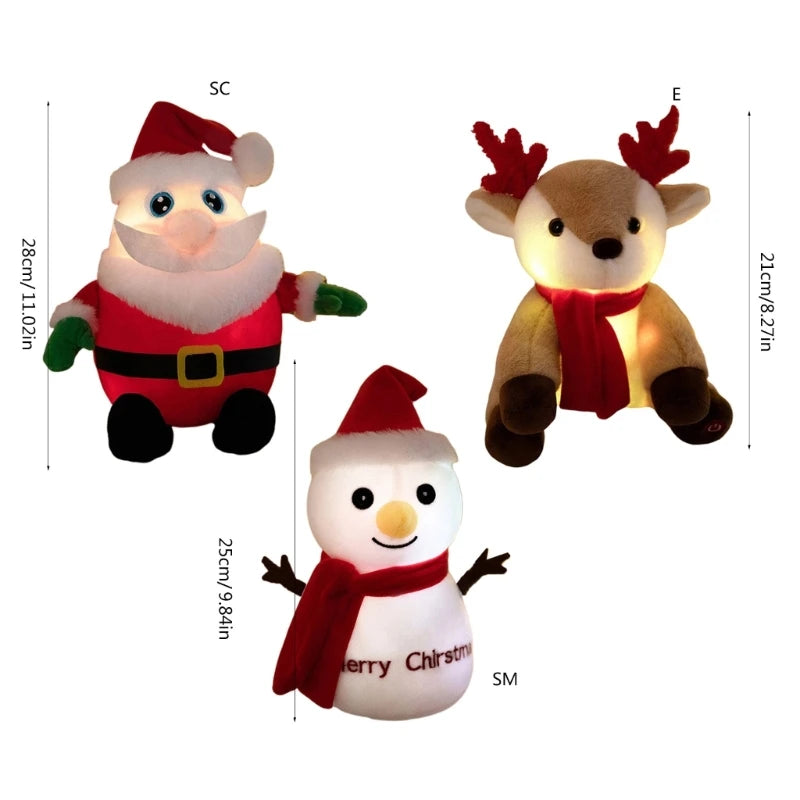 Light Up Santa Plush Toy Cartoon Christmas Snowman for Festival Holiday Sofa Decors Collectible Figure Party Props