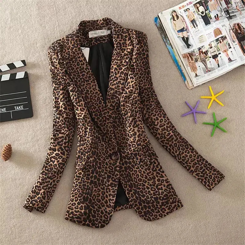 2022 New Fashion Women Blazer Leopard OL Long Sleeve Suit Coat Blazers Jackets Office Lady Tops Biker Jacket Outwear Tops