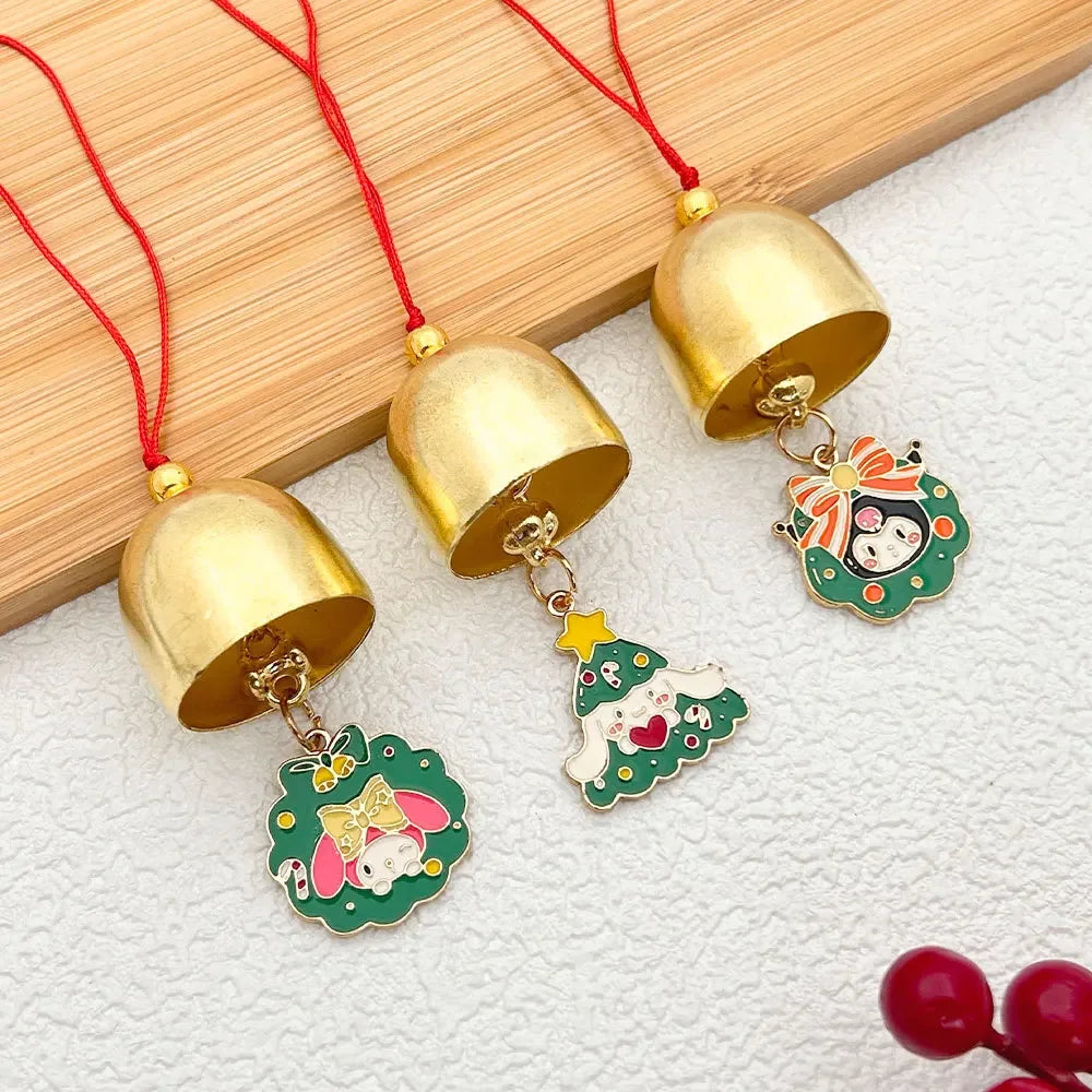 Christmas Tree Decoration Bell Pendant Sanrio Hello Kitty My Melody Kuromi Cartoon Metal Wind Chime Holiday Decoration Supplies