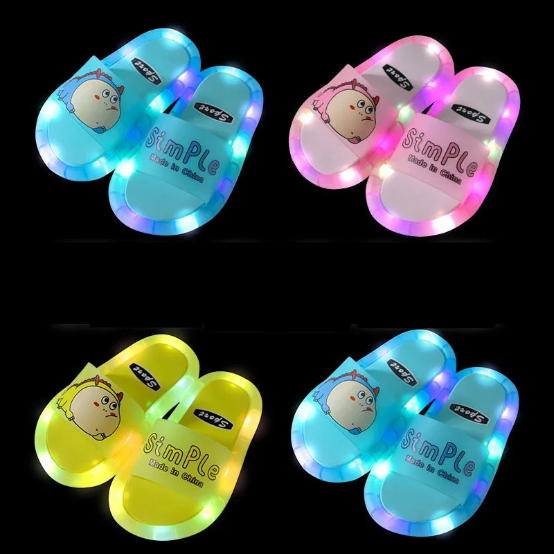 Children‘s Boys Girls Slippers Cartoon Animals Shoes Lighted Fashion Cute Shoes Bathroom Kids Gifts Toddler Slippers Flat Heels