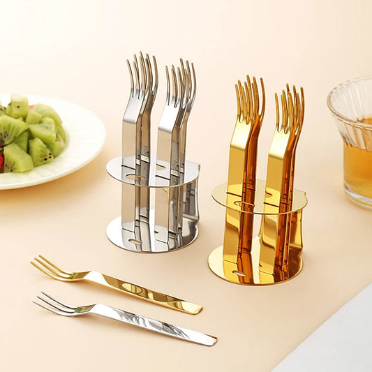 6Pcs Stainless Steel Fruit Forks Household Dessert Forks Lovely Mini Fork Set Snack Cake Salad Cutlery Forks Kitchen Flatware