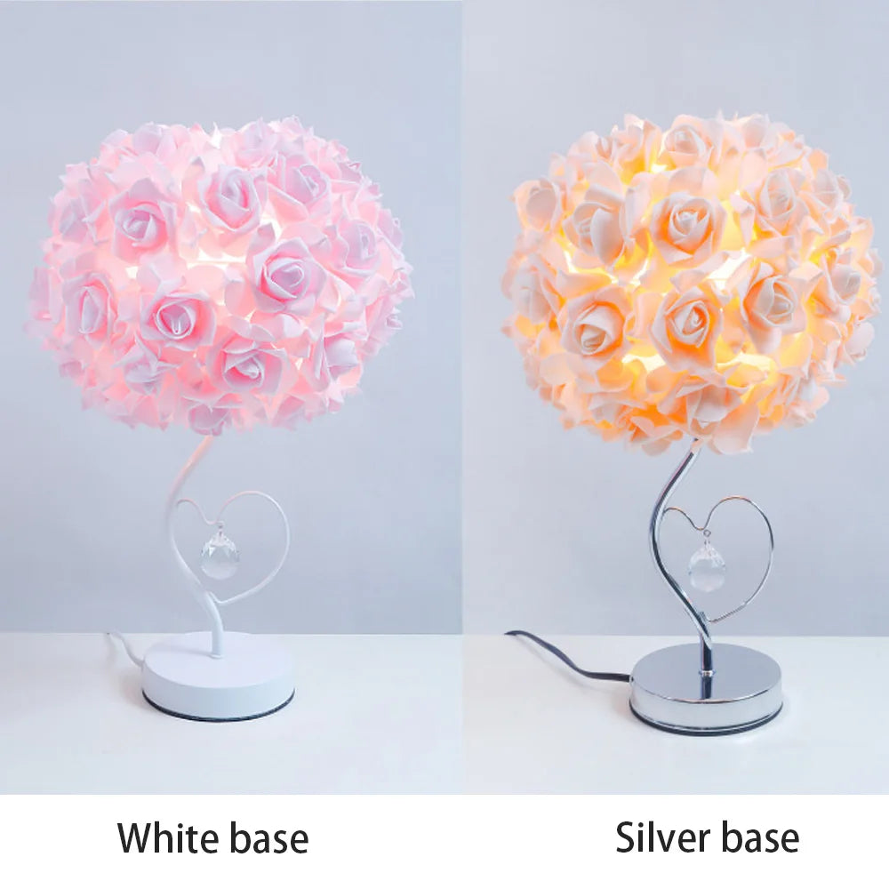 2023 New Rose Table Lamp Pastoral Style Heart Crystal Bedside Lamps For Bedroom Room Decor Girls Gifts Decorative Nightlight