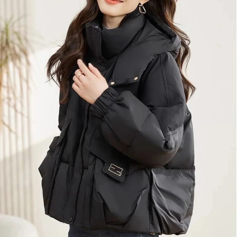 Cotton Large Padded Jacket Short Lady Parka Demi-season Korean Style Clothing Women's Quilted Coat Luxury Hot Modern Lined Great