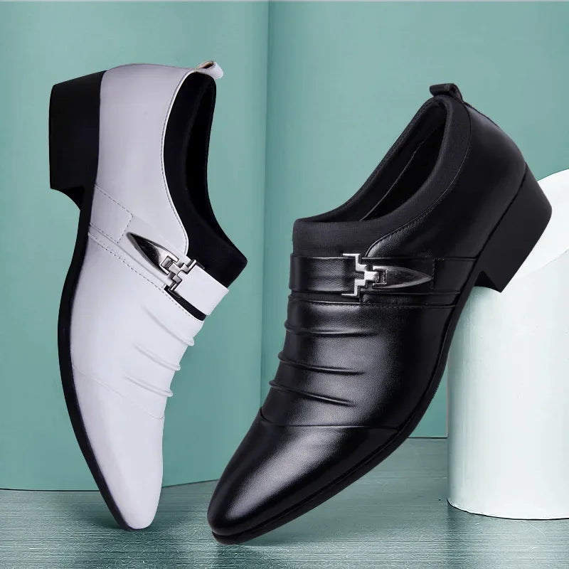 Classic Business Casual Men's Formal Wedding Shoes Men's Dress Shoes Black Leather Shoes, Men Plus Size Pointed Toe