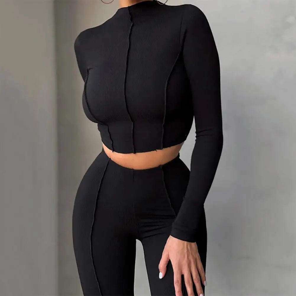 Women Long Sleeve Bodycon Jumpsuit Autumn Bright Line Decoration Butt-lifted Lady Tracksuit Crop Top Pants Suit Sexy Club Outfit